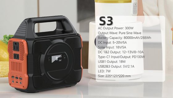 110/220V 300W/288wh সাইন ওয়েভ জেনারেটর আউটডোর পাওয়ার স্টেশন কাস্টমাইজযোগ্য রঙে