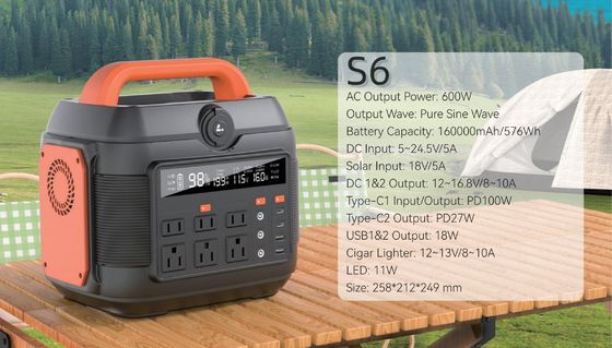 আউটডোর এবং হোম পাওয়ার সাপ্লাই সমাধানের জন্য 600W/576wh জরুরী পাওয়ার স্টেশন