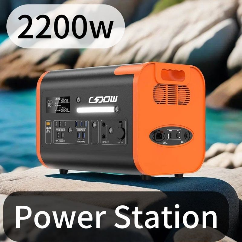 ওয়্যারলেস চার্জিং সোলার পোর্টেবল পাওয়ার 2200W ব্ল্যাক কার ক্যাম্পিংয়ের জন্য মোবাইল স্ট্যান্ডবাই বোর্ড