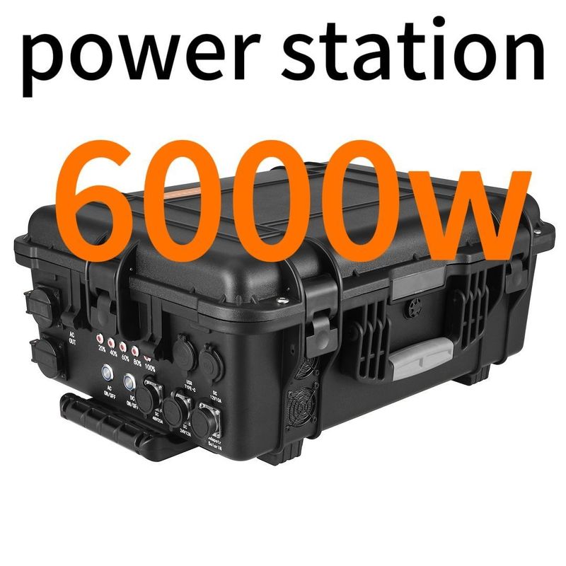 কালো 6kw পাওয়ার স্টেশন আউটডোর অ্যাডভেঞ্চারের জন্য এবিএস অ্যালোয় বহনযোগ্য পাওয়ার সাপ্লাই