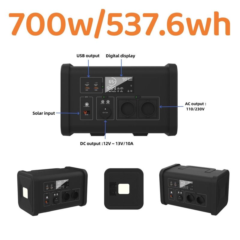 700W এসি আউটপুট অফল-গ্রিড হোম শক্তি স্বাধীনতার জন্য পোর্টেবল সৌর বিদ্যুৎ কেন্দ্র