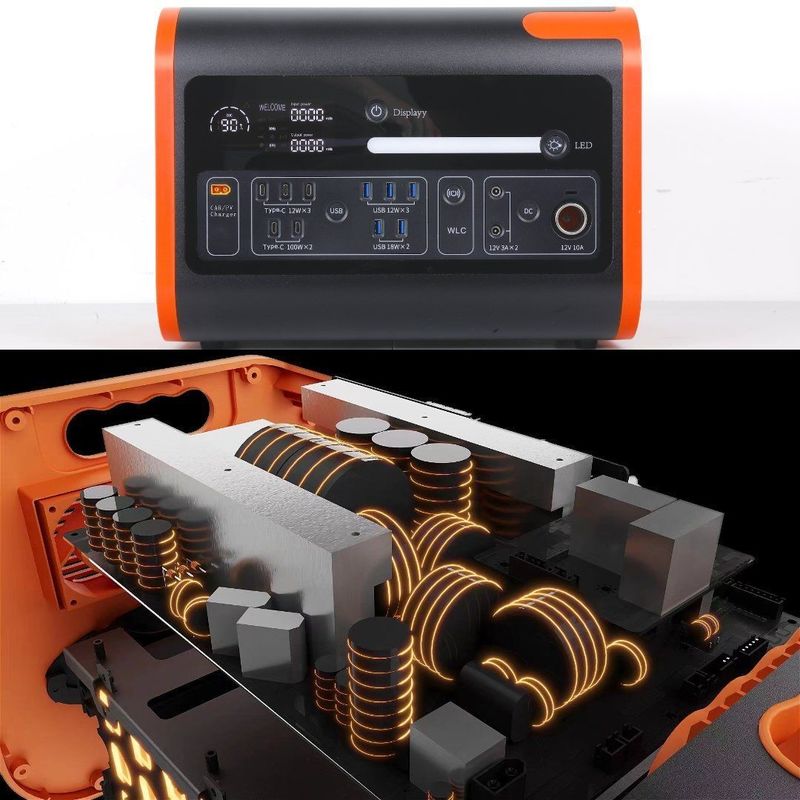 2200W40ah ওয়্যারলেস চার্জিং সৌর শক্তি স্টোরেজ পাওয়ার স্টেশন গরম কমলা কালো সঙ্গে