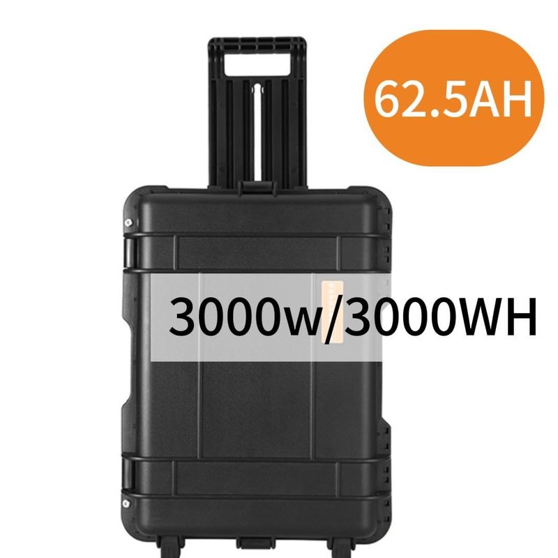 3000W/62.5ah কালো পরিধান-প্রতিরোধী অগ্নিরোধী উচ্চ ক্ষমতা বহনযোগ্য পাওয়ার স্টেশন