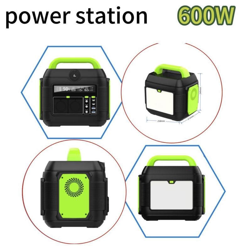 110V/220V সমর্থন পোর্টেবল পাওয়ার স্টেশন 600W/1500W আউটপুট এবং DC আউটপুট 12-13V 10A