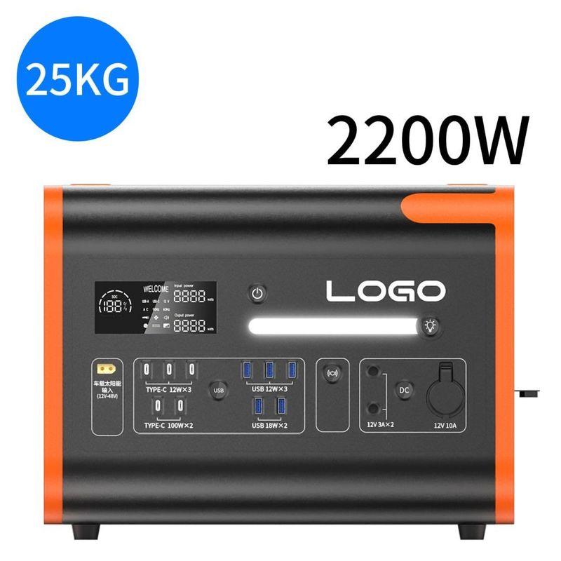 1 কমলা 40ah2200W/2048wh বহিরঙ্গন ভ্রমণের জন্য মোবাইল পাওয়ার সাপ্লাই জরুরী স্টোরেজ পাওয়ার স্টেশন