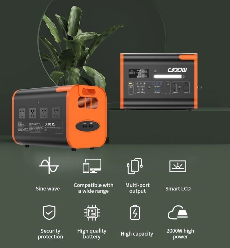 AT22 সৌর জেনারেটর 2200W 220V 110V LiFePO4 পোর্টেবল সৌর বিদ্যুৎ কেন্দ্র কমলা কালো