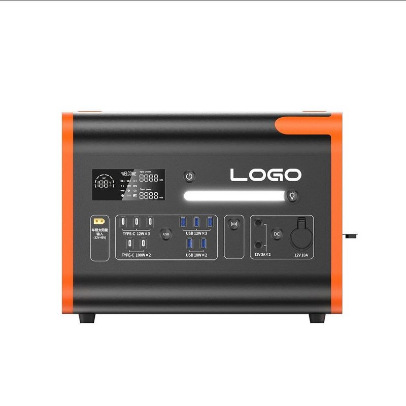 2400W সৌর চার্জিং পোর্টেবল সৌর শক্তি সঞ্চয় ব্যাটারি পাওয়ার স্টেশন কমলা কালো