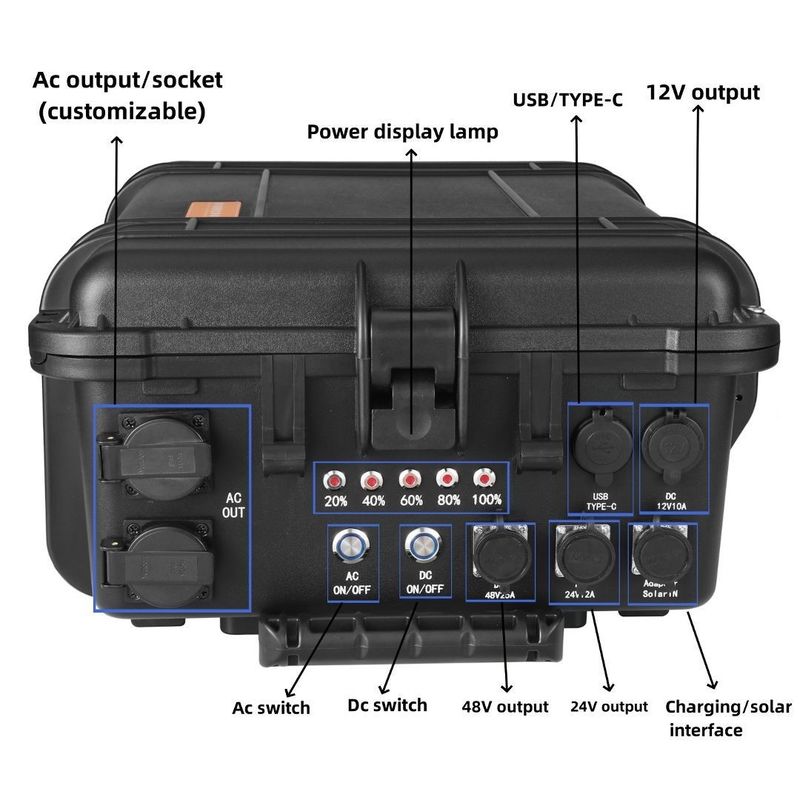 বহনযোগ্য 6000W সৌর জেনারেটর বহিরঙ্গন RV হোম পাওয়ার স্টেশন এসি আউটপুট 110V/220V